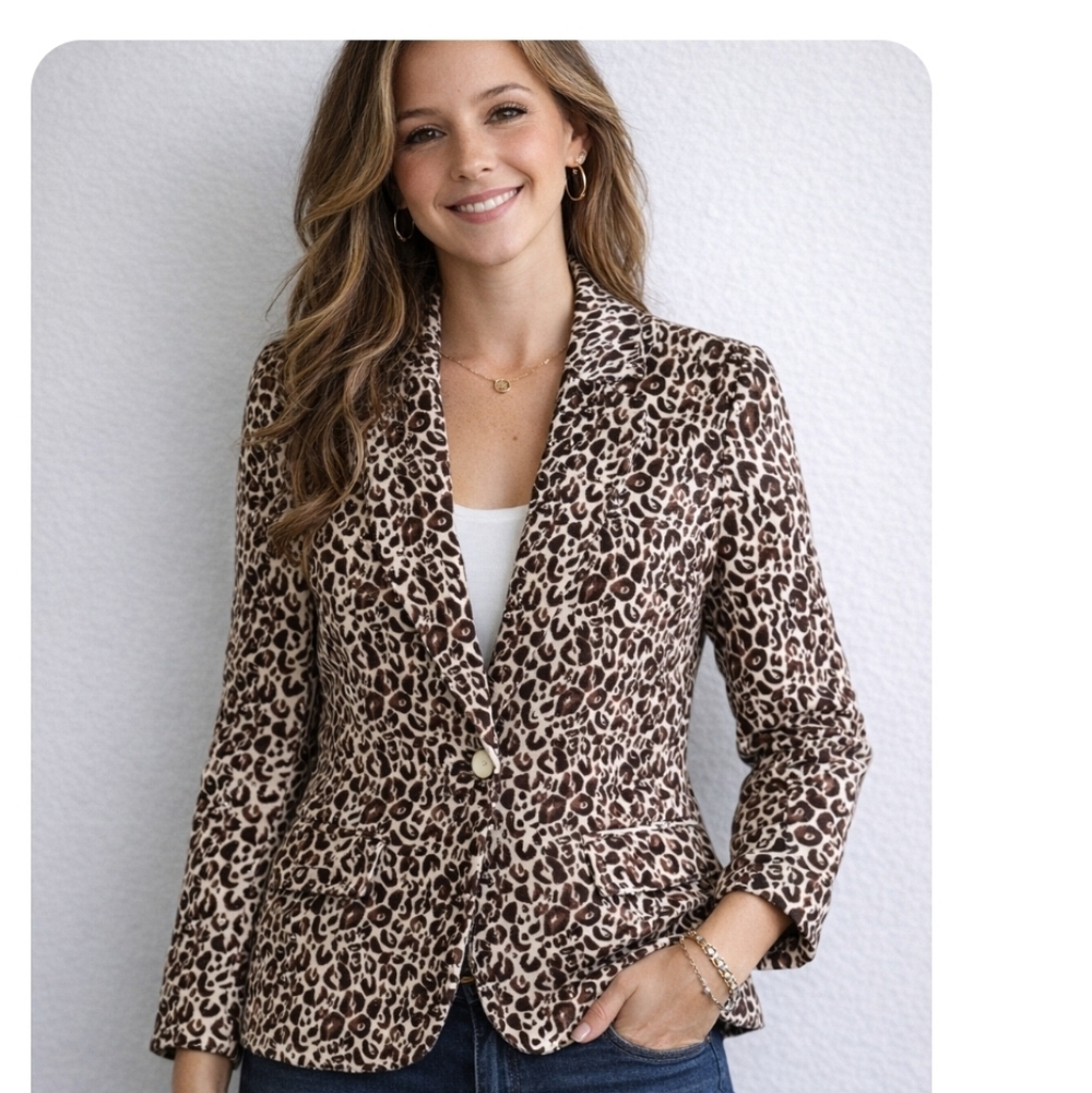 Signature by Larry Levine Leopard Print Blazer Jacket Size 12 Fully Lined